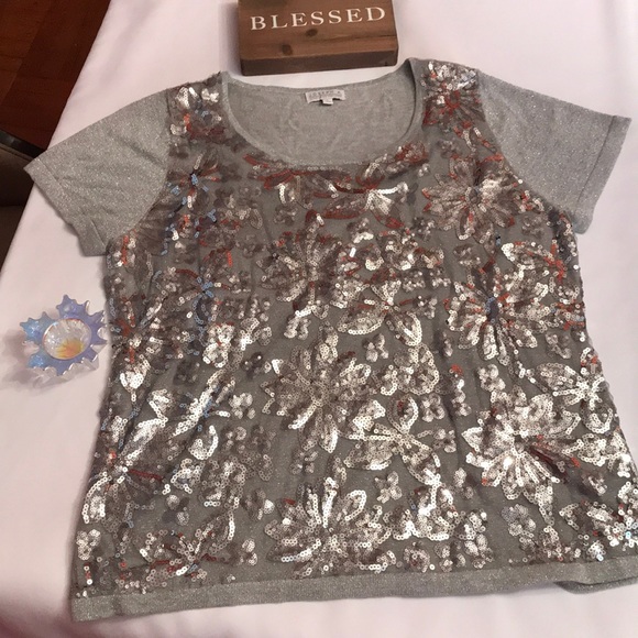 JOSEP A “L “SPARKLING GREY SEQUIN BLOUSE /SWEATER - Picture 4 of 6